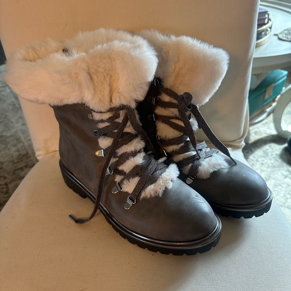 Target Gray and Cream Fur-Lined Winter Boots